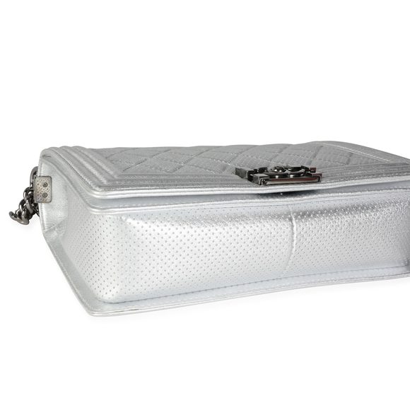 Chanel Silver Metallic Perforated Lambskin Large Boy Bag - Picture 7 of 9